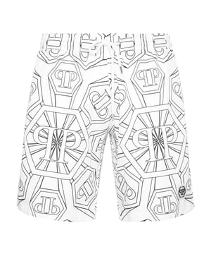 Personalice también su look de tiempo libre. Le sugerimos estos boxers de natación con el icónico Logotipo impreso por toda la prenda.   Nylon con logotipo estampado   Cintura elástica con cordón de ajuste   Parche de goma con Hexágono PP cosido en la pierna izquierda   Dos bolsillos con aberturas y uno en la parte trasera   Forro interior de malla