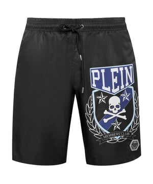 Personalice también su look de tiempo libre. Le sugerimos estos boxers de natación con el estampado Skull & Bones.   Nylon con estampado Skull & Bones   Cintura elástica con cordón de ajuste   Parche de goma con hexágono de PP cosido en la pernera izquierda   Dos bolsillos con aberturas y uno en la parte trasera   Forro interior de malla