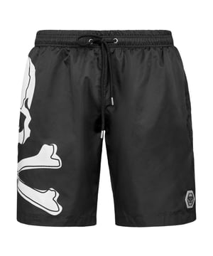 Customize also your free time look. We suggest these printed swimming boxers.   Nylon   Skull&Bones print on the right leg   Elasticated waistband with drawstring   Rubber patch with PP Hexagon sewn on the left leg   Two slit pockets and one on the back   Mesh inner lining