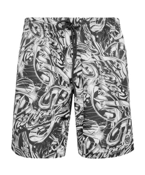 Personalice también su look de tiempo libre. Le sugerimos estos boxers de natación con estampado.   Nylon con estampado   Cintura elástica con cordón de ajuste   Parche de goma con Hexágono PP cosido en la pierna izquierda   Dos bolsillos con aberturas   Forro interior de malla