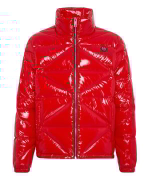 Hou je van een sportieve look, maar wil je niet afzien van stijl? Dan raden wij deze nylon donsjas aan.   Hoogglanzend gewatteerd nylon   PP Hexagon op een saffiaan lederen patch genaaid op de linkerborst   Elastische manchetten   Ritssluiting aan de voorkant en zakken   Trekkoord met stopkoord aan de onderkant   Nylon voering
