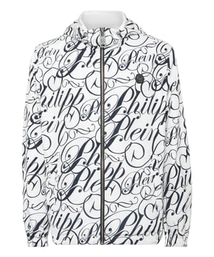 Discover the style of Plein with this hoodie windbreaker. Check out its distinctive details.   Nylon fabric   All over printed pattern   Drawstring hood   Logoed patch   Zip fastener   Two slit pockets    Elasticated cuffs and bottom hem   Inner lining