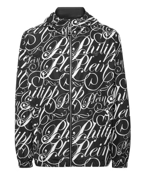 Discover the style of Plein with this hoodie windbreaker. Check out its distinctive details.   Nylon fabric   All over printed pattern   Drawstring hood   Logoed patch   Zip fastener   Two slit pockets    Elasticated cuffs and bottom hem   Inner lining