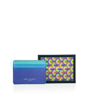 The Leather Card Holder is crafted from a metallic laminated pebble grain cow leather in the iconic diagonal rainbow sewn stripe pattern. 10cm (H), 7cm (L), 1.5cm (D).