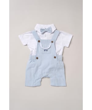 Dress your little one in style with this adorable bodysuit shirt and dungarees set by Little Gent. Complete with a charming bowtie, this outfit is perfect for any occasion. Designed with playful charm and practicality in mind, it’s an ideal choice to keep your little one looking dapper all day long.