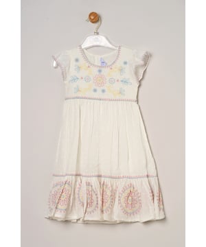 This printed summer dress by Miss is the perfect addition to your little ones summer wardrobe. Featuring tiered ruffles, flutter sleeves, and a delicate floral prints on the top and skirt creating a stylish and playful look perfect for sunny days, casual outings, or special occasions.
