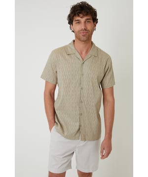 Freshen up your summer wardrobe with this textured shirt from Threadbare. This short-sleeved cotton shirt in a regular fit is designed with a revere collar and button down fastening. Team with denim shorts or smarten up with a pair of chinos.