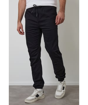 Upgrade your casual wardrobe with these jogger-style cuffed trousers from Threadbare. With two side pockets and two back flap pockets, this style has an elasticated waistband with drawcords, cuffed hem and are made in an easy to wear stretch cotton fabric. Throw on a casual hoodie and a padded gilet for an off-duty look.