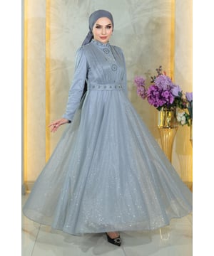 Stoffmerkmal: Hergestellt aus glitzerndem Chiffon-Stoff.Produktmerkmal: Es handelt sich um ein neues Hijab-Modestück der Saison. Es hat ein Innenfutter. Es hat einen Rückenreißverschluss und einen Knopf. Der Gürtel ist verstellbar. Der Kragen und der Gürtel haben Steinverzierungen. Aufgrund von Konzeptaufnahmen kann es zu leichten Farbunterschieden des Produkts kommen
