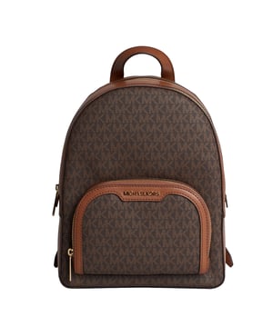 The combination of a signature print and luxurious leather details come together in this Jaycee backpack, a timeless essential destined to become your new hands-free favorite. It features a front zippered pocket for convenient access and plenty of room inside to store your laptop and other essentials.\n\n Details:\n - Accessory type: Medium backpack.\n - Material: Coated canvas printed with the logo.\n - Hardware: Gold tone.\n - Exterior details: Front zipper pocket.\n - Compartments: 2, one has a zippered back pocket.\n - Adjustable straps.\n - Closure: Zipper.\n\n Each of Michael Kors' accessories collections boasts a strong identity, offering a fresh mix of timeless trends, colors, and silhouettes, combined with urban style and attitude. Each women's backpack designed by Michael Kors is an affordable luxury with a touch of modern, unexpected, and comfortable glamour, offering a piece for every occasion.\n Measures: 22.2 cm (width) x 30.5 cm (height) x 10.8 cm (depth)\n Composition: 89.4% Coated Canvas, 9.6% Polyester, 1% Polyurethane\n Care:\nClean with a damp cloth.