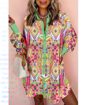 Our styles are designed with a trendy fitted look in mind following an international size standard. For the best fit we suggest choosing one size up from your usual. Be sure to check our sizing chart to find your perfect match!
  Eye
  catching geometric pattern for a bold and stylish statement
  Button
  up front for a classic and versatile look
  Elegant bishop sleeves for a touch of sophistication
  Turn
  down collar for a chic and polished finish
Material: 100% Polyester
