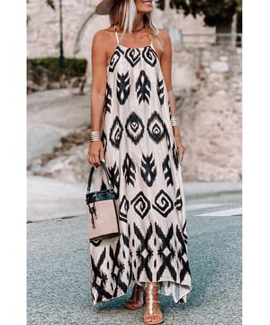 Black Western Aztec Printed Fashion Vacation Sundress
  Simple and chic printed pattern
  Relaxed maxi style perfect for vacations
  Made of soft lightweight fabric perfect for summer
  Available in different sizes
Material: 100% Polyester