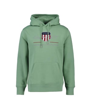 Kapuzen-Sweater für Herren von der Marke GANT. Angenehm weiche Loopback-Jersey-Qualität aus Baumwoll-Mix. GANT Wappen-Stickerei. Mit Kängurutasche.