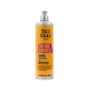 Tigi Stylingprodukte. BETTKOPFFARBE GÖTTIN Ölinfundierter Conditioner. Dieser nährende Conditioner mit öligen Inhaltsstoffen ist reich an pflegenden Ölen und Vitaminen, die dazu beitragen, die Struktur von gefärbtem Haar zu reparieren. Er ermöglicht es dem Haar, seinen Glanz sowie seine natürliche Stärke zurückzugewinnen. Zudem spendet er reichlich Feuchtigkeit und sorgt dafür, dass das Haar seidig und geschmeidig wird.
