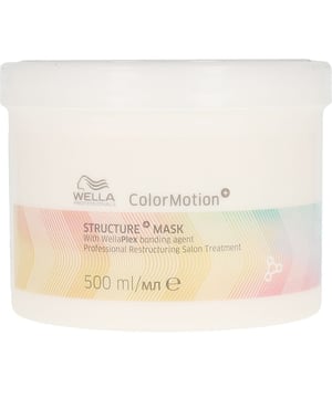 Descubre la Mascarilla Acondicionadora Structure+ ColorMotion+ de Wella Professionals, especialmente diseñada para cabello teñido. Esta mascarilla proporciona un acondicionamiento intensivo y profundo, reestructurando el cabello y dándole la resistencia esencial que necesita. La línea ColorMotion+ está enriquecida con el agente formador de enlaces WellaPlex+, que refuerza la estructura interna del cabello y ayuda a reconstruirlo tras el proceso de coloración. Además, este componente garantiza un brillo excepcional y una manejabilidad duradera.   **Beneficios:** - Formulada con el agente WellaPlex que promueve un cabello más fuerte y fácil de manejar. - Contribuye a reconstruir los enlaces en el interior del cabello. - Ofrece un acondicionamiento profundo. - Proporciona hasta 8 semanas de protección del color.