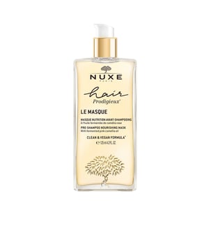 Mascarilla Nutritiva Pre-Champú HAIR PRODIGIEUX de NUXE - Atrapa la luz. ¡Revoluciona tu cabello con el extraordinario poder del aceite de Camelia rosa fermentado! Gracias a la experiencia de los Laboratorios Nuxe en aceites vegetales, esta mascarilla es un tratamiento excepcional. Sin silicona, su formulación con aceite de Camelia rosa fermentado nutre de forma intensa y repara la fibra capilar. Este tratamiento, con la icónica fragancia de Huile Prodigieuse®, proporciona al cabello una experiencia sensorial única, dejándolo radiante y con un toque sedoso irresistible.   Resultados desde la primera aplicación (1): - 95% de las usuarias reportan cabello sedoso. - 91% notan hidratación en su cabello. - 100% sienten su cabello ligero.  Tras 12 aplicaciones (2): - Nutrición incrementada en un 50%. - Brillo mejorado en un 48%.  (1) Estudio de uso realizado con 22 mujeres - porcentaje de satisfacción inmediata después de la aplicación.  (2) Prueba instrumental en mechones - porcentaje de mejora tras 12 aplicaciones.   Contiene un 98% de ingredientes de origen natural y está formulada y fabricada en Francia.