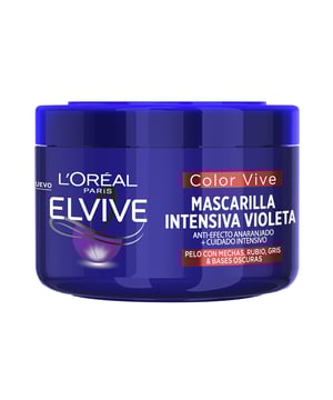 La mascarilla intensiva ELVIVE COLOR-VIVE VIOLETA de LOréal es una solución matizadora diseñada para combatir el efecto anaranjado en cabellos oscuros con mechas, rubios, decolorados o grises. Su fórmula enriquecida con pigmentos violetas elimina los tonos anaranjados y amarillentos no deseados, al mismo tiempo que proporciona una intensa nutrición al cabello.