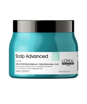 SCALP ADVANCED 2-in-1 Shampoo & Maske Deep Purifier Clay von LORÉAL PROFESSIONNEL PARIS bekämpft die übermäßige Talgproduktion und hilft, die Kopfhaut zu regulieren. Zu viel Fett kann dazu führen, dass sowohl Kopfhaut als auch Haare beschwert werden. Dieses überschüssige Sebum wird von den Haarwurzeln bis in die Längen transportiert, was ein lästiges Problem darstellt. Das innovative Produkt fungiert sowohl als entgiftendes Shampoo als auch als klärende Maske für die Kopfhaut. Es entfernt effektiv Schweiß, Öl und andere Verunreinigungen. Nach der Anwendung fühlt sich das Haar erfrischt und voluminös an. Mit einem Gehalt von 6 % Erde, wirkt es intensiv reinigend und beseitigt Schmutz und Rückstände von der Kopfhaut. Von Experten entwickelt und dermatologisch getestet für optimale Sicherheit.