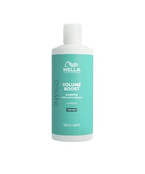 Champú Invigo Volume Boost de Wella Professionals para cabellos sin cuerpo  El champú Invigo Volume Boost de Wella Professionals es ideal para dar brillo y manejabilidad a cabellos finos, sin provocar que se sientan pesados. Gracias a los polímeros de Spring Force, este producto envuelve cada hebra, estabilizándola y generando un efecto de mayor volumen al secar el cabello. Además, su fórmula enriquecida con fibras de algodón proporciona suavidad y un brillo notable.  Ventajas: - Diseñado para cabellos normales a finos con falta de volumen. - Contiene extracto de algodón. - Incrementa el volumen del cabello.