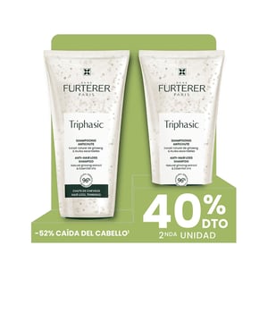 El CHAMPÚ ANTICAÍDA TRIPHASIC de RENE FURTERER presenta una fórmula especial sin siliconas, que combina ATP y extracto de pfaffia, un ingrediente natural, junto con las propiedades estimulantes de bioesferas de aceites esenciales de naranja, lavanda y romero. Esta mezcla está diseñada para proteger y fortalecer el cabello. Su textura transparente permite observar las bioesferas de un color blanco nacarado, que estallan suavemente al contacto con los dedos durante la aplicación. El resultado es un cabello que se limpia delicadamente, se fortifica, y queda suave, brillante y fácil de desenredar. Además, es una fórmula biodegradable, con ingredientes activos de comercio ético bajo el programa Fair For Life, y sin siliconas.   Beneficios:  • IDEAL COMO COMPLEMENTO A LOS TRATAMIENTOS ANTICAÍDA: Este champú de uso frecuente complementa los rituales de René Furterer para combatir la caída del cabello.  • LIMPIEZA SUAVE Y DESENREDADO FÁCIL: La fórmula, testada dermatológicamente, utiliza ingredientes naturales para una limpieza eficaz.  • TEXTURA SENSORIAL: Su textura transparente invita a un masaje y revela bioesferas de aceites esenciales de un atractivo blanco nacarado, dejando el cabello con un aroma suave y fresco.
