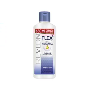 Productos de peluquería Revlon. SHAMPOO FLEX contra la caspa. Este champú anti-caspa nutritivo presenta una fórmula innovadora y eficaz que actúa en dos niveles. Por un lado, sus agentes limpiadores se encargarán de eliminar y controlar la caspa, mientras que, por otro, su contenido de keratina proporcionará nutrición e hidratación profunda a la fibra capilar. El resultado es un cabello suave, brillante y lleno de vitalidad.