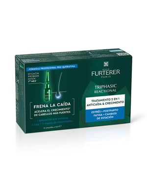 El ritual TRIPHASIC REACCIONAL de RENE FURTERER, diseñado para combatir la caída del cabello, comienza a mostrar resultados en el primer mes, reduciendo notablemente la pérdida del mismo y favoreciendo su crecimiento. A medida que se utiliza, los cabellos adquieren mayor grosor y recobran fuerza y densidad de forma rápida. Se ha demostrado la efectividad del producto en un 92% de los clientes. Su composición contiene un 94% de ingredientes naturales y no incluye siliconas.  Ventajas del producto: - DETIENE LA PÉRDIDA DE CABELLO: una mezcla de activos naturales que ayuda a reducir la caída capilar. - AUMENTO EN LA DENSIDAD: la presencia de ATP* proporciona la energía necesaria para estimular el crecimiento del cabello de manera eficiente. - FORTALEZA DEL CABELLO: la biotina combinada con oligoelementos proporciona nutrientes esenciales que revitalizan el cabello. Los ingredientes han sido validados a través de pruebas in vitro.