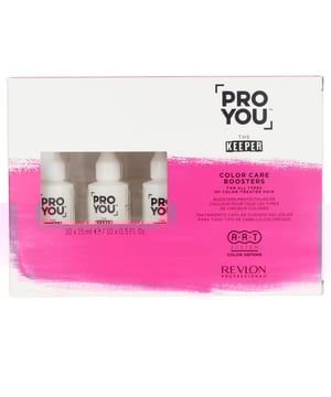 PROYOU, el booster de Revlon, está diseñado para el cuidado del color en cabellos teñidos. Su fórmula intensiva prolonga la vitalidad del color y transforma tu cabello, dejándolo sedoso, manejable y fácil de desenredar. Incluye la tecnología COLOR DEFENSE, un complejo con pH ácido y agentes anti-desgaste que sellan la cutícula, creando una superficie uniforme que retiene el color en la fibra capilar.