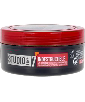 Artículos de estilismo capilar de Studio Line. Cera INDESTRUCTIBLE. Proporciona una sujeción ultra resistente, logrando que tu cabello se mantenga en su lugar sin importar la situación o el estilo que elijas.
