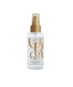 ACEITE ILUMINADOR LIGERO PARA CABELLO FINO OIL REFLECTIONS DE WELLA PROFESSIONALS  Logra una luminosidad inmediata con el Aceite Iluminador Ligero Oil Reflections Light Luminous Reflective Oil de Wella Professionals. Este producto profesional para el cuidado capilar está elaborado con extracto de té blanco y aceite de camelia. Su fórmula liviana refleja la luz sin apelmazar el cabello, proporcionando un acabado brillante y suave de manera instantánea.  Beneficios: - Aceite de cuidado profesional de Wella. - Brillo instantáneo para el cabello. - Fórmula liviana enriquecida con aceite de camelia y extracto de té blanco. - Un aceite versátil para perfeccionar tu estilo.