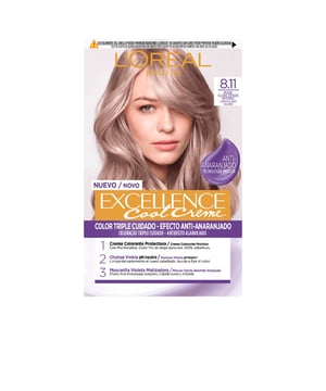 Excellence Cool, el tinte de LORÉAL PARIS, ofrece una variedad de 5 tonos ideales para quienes desean un acabado matizado y cobertura total del 100%. Esta reconocida marca de coloración incorpora por primera vez tecnología violeta en su línea, garantizando resultados elegantes sin matices anaranjados. Su efecto anti-anaranjado asegura una protección completa del cabello en todas las etapas del proceso de coloración, logrando una cobertura total de las canas.