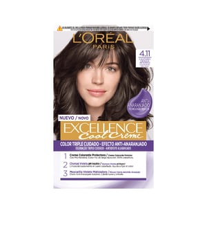 Die Haarfarbe EXCELLENCE COOL von LORÉAL PARIS präsentiert eine Auswahl von fünf verschiedenen Nuancen, ideal für alle, die eine präzise Farbabstimmung und vollständige Grauabdeckung wünschen. Als führende Marke in der Haarfärbung verwendet sie erstmals die innovative Violett-Technologie in ihrem gesamten Pflegeprozess, um ein hochwertiges Ergebnis ohne ungewollte orangefarbene Untertöne zu liefern. Der orangefarbene Effekt wird dabei effektiv neutralisiert. Zudem sorgt die Formel dafür, dass das Haar während und nach dem Färbeprozess geschützt bleibt, und garantiert eine 100 %ige Abdeckung von grauen Haaren.