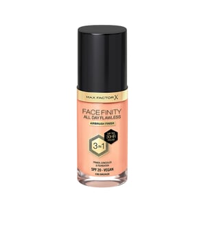 FACEFINITY 3EN1 de Max Factor: primer, corrector y base de maquillaje en un solo producto. Esta innovadora base 3 en 1 combina prebase, corrector y base para ofrecer un acabado profesional y duradero. Su fórmula ha sido mejorada para brindar una mayor protección contra factores externos como la contaminación y la luz azul. Con tecnología Flexi-hold, garantiza alta cobertura y un acabado mate que se siente ligero y cómodo durante más de 30 horas. Además, es completamente vegana, resistente al agua, al sudor y al tacto, y su envase está elaborado con materiales reciclados. La prebase crea una superficie suave para el maquillaje, mientras que el corrector oculta eficazmente las imperfecciones y minimiza la apariencia de poros. También cuenta con SPF 20, protegiendo así tu piel de los dañinos rayos solares. ¡Te encantará el resultado! BENEFICIOS: Alta cobertura y acabado mate por más de 30 horas. Fórmula vegana y resistente al agua, al sudor y al tacto, con envase reciclable. Prebase que suaviza la piel y corrector para imperfecciones. Contiene SPF 20 para proteger tu piel del sol.