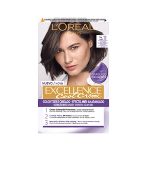 Die Haarfarbe EXCELLENCE COOL von LORÉAL PARIS präsentiert eine Auswahl von fünf verschiedenen Nuancen, ideal für alle, die eine präzise Farbabstimmung und vollständige Grauabdeckung wünschen. Als führende Marke in der Haarfärbung verwendet sie erstmals die innovative Violett-Technologie in ihrem gesamten Pflegeprozess, um ein hochwertiges Ergebnis ohne ungewollte orangefarbene Untertöne zu liefern. Der orangefarbene Effekt wird dabei effektiv neutralisiert. Zudem sorgt die Formel dafür, dass das Haar während und nach dem Färbeprozess geschützt bleibt, und garantiert eine 100 %ige Abdeckung von grauen Haaren.