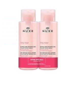 Lote de NUXE con AGUA MICELAR MUY ROSA 3 EN 1. Este producto limpiador, formulado con extracto de rosa, elimina eficazmente el maquillaje y purifica el rostro y los ojos de las impurezas. Contiene un Complejo Skin-Respect de origen 100% vegetal que ayuda a calmar y proporcionar confort a las pieles secas y muy secas, sin alterar su equilibrio natural. Ventajas: Deja la piel con una sensación de frescura y suavidad, además de ofrecer un deleite para los sentidos con su sutil aroma a rosa.