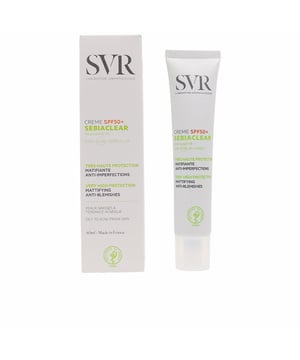 SEBIACLEAR crème SPF50 de SVR LABORATOIRE DERMATOLOGIQUE es una crema facial 2 en 1 que proporciona una protección solar muy alta y un cuidado matificante, especialmente diseñada para pieles grasas con tendencia al acné. Esta crema no solo ayuda a reducir las espinillas y los puntos negros, sino que también matifica e hidrata la piel a lo largo del día. Además, previene la aparición de marcas y el efecto rebote asociado a la exposición a los rayos UV. Su fórmula incluye potentes ingredientes dermatológicos en altas concentraciones: Niacinamida al 4%, ácido salicílico y filtros UVA/UVB.