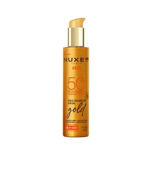 Protege tu piel de los rayos del sol mientras le aportas una irresistible luminosidad dorada con nuestro primer aceite de alta protección con acabado dorado irisado(1).El Aceite Bronceador Gold SPF50 para Rostro y Cuerpo garantiza una protección de amplio espectro frente a los UVA/UVB y la luz azul, gracias a un exclusivo sistema de filtros patentado (asociación de tres filtros químicos y dos ésteres). Además, ofrece una protección celular antiedad reforzada, al tiempo que previene la aparición de manchas (prueba in vitro: el sistema de filtros de los productos NUXE SUN ofrece el doble de protección UVA en comparación con los requisitos de la normativa europea). Es resistente al agua, no comedogénico y adecuado para todo tipo de piel.Su textura iluminadora, enriquecida con nácares 100 % de origen natural, hidrata y se absorbe rápidamente sin dejar una película grasa, realzando todos los tonos de piel con un increíble acabado dorado irisado.El 100 % de las usuarias afirmó que su piel se veía sublimada, hidratada y luminosa (prueba de uso realizada en 22 voluntarias, con porcentaje de satisfacción tras 28 días de uso).Su fragancia envolvente combina notas de naranja dulce, flor de tiaré y vainilla, convirtiéndolo en una verdadera invitación a disfrutar del verano.