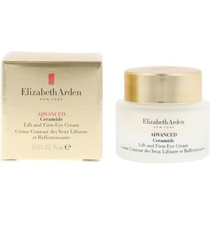 CREMA DE OJOS REAFIRMANTE Y ALISANTE AVANZADA CON CERAMIDAS DE ELIZABETH ARDEN  Este tratamiento está diseñado para reafirmar y suavizar las arrugas en el delicado contorno de los ojos. Enriquecido con ceramidas, ayuda a fortalecer la barrera protectora de la piel en esta área sensible.  **Beneficios:** - Reduce visiblemente las líneas de expresión y arrugas alrededor de los ojos. - Reafirma y tonifica la piel, logrando una mirada más vital y juvenil. - Ofrece hidratación intensa y prolongada. - Disminuye los signos de fatiga, atenuando la apariencia de bolsas y ojeras. - Proporciona un contorno de ojos más hidratado, suave, radiante y renovado.  Su textura cremosa y sedosa se absorbe rápidamente, sin dejar residuos grasos.