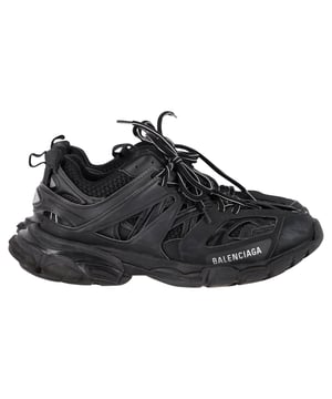 VINTAGE, RRP AS NEW
The Balenciaga Track Sneakers in Black Polyurethane are the ultimate fusion of performance tech and fashion-forward design. Featuring a complex multi-layered construction of mesh and polyurethane, they deliver a bold, futuristic silhouette with maximum comfort and support. The all-black colorway adds a sleek, urban edge while maintaining versatility for everyday styling. **Style tip:** pair them with a monochrome athleisure set or oversized blazer and leggings for an elevated streetwear look that balances structure and ease.

Balenciaga Track Sneakers in Black Polyurethane

Condition: Very good
Signs of wear: Minor markings, Lightly used but very well maintained. Minor mark at soles & creasing, light scuffing at the soles and heels.
Packaging: None
Color: Black
Material: Polyurethane
Size: EU40
Measurements: Heel height: 45; Insole length: 260
SKU: BAPUGBSH467653W