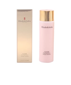 CERAMIDE Purifying Toner de ELIZABETH ARDEN. Este tónico purificante de Elizabeth Arden está diseñado para calmar la piel, brindándole suavidad y frescura. Posee un sistema de dos fases que se activa al agitarlo.   La Fase 1 (de color melocotón) contiene extractos botánicos de manzanilla, salvia, romero, malva y saúco, que limpian y purifican la piel de manera suave. La Fase 2, de textura lechosa, incluye ceramida III, que ayuda a suavizar y calmar la piel.