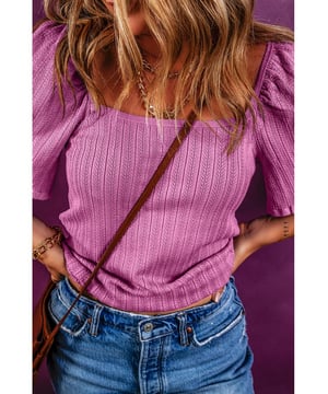 Our styles are designed with a trendy fitted look in mind following an international size standard. For the best fit we suggest choosing one size up from your usual. Be sure to check our sizing chart to find your perfect match!
  Graceful square neckline
  Playful wide sleeves
  Slim fit silhouette
  Textured knit fabric with unique patterns
  Highlighted sexy curve
Material: 100% Viscose
