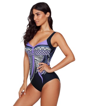 Chic tribal print on the front
  Skintight teddy swimsuit construction
  No underwire but removable padding cups
  Elastic shoulder straps
  Low
  cut scoop back
  Well received by modern women of different ages
Material: 88% nylon 12% spandex