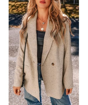 Our styles are designed with a trendy fitted look in mind following an international size standard. For the best fit we suggest choosing one size up from your usual. Be sure to check our sizing chart to find your perfect match!
  Classic single
  breasted design exudes sophistication
  Lapel collar adds a touch of elegance to your look
  Functional side pockets for practical convenience
  Effortlessly stylish loose fit for all
  day comfort
Material: 100% Polyester