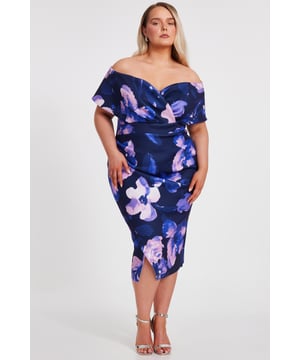 - Floral print - Bardot neckline - Ruched side - Pencil dress - Model height: 5'7" - Model wears uk 18 / us 14 / eur 46 - Always check the wash care label - Cool hand wash with mild detergent