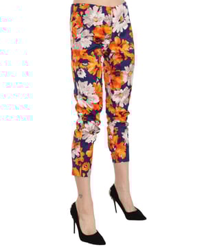 Merk: LANACAPRINA
  Kleur: Blauw met rode en witte bloemenprint
  Model: Skinny broek met middelhoge taille
  Vervaardigd in Italie
  Details van het logo
  Materiaal: 55% Katoen 43% Polyester 2% Rayon
  Prachtig gloednieuw met tags
  100% authentiek