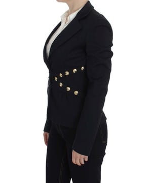 Brand: EXTE
  Condition: Brand New with Tags
  Authenticity: 100% Authentic
  Style: Black Stretch Blazer Jacket
  Material: 54% Acetate 43% Cotton 3% Elastane
  Lining: 62% Viscose 38% Polyester
  Color: Black with Gold Button
  Closure: Two Button
  Details: Logo Details
  Origin: Made in Italy
  Gender: Women
