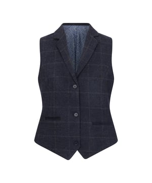 Refinado y atemporal, este conjunto de chaleco para mujer está confeccionado con un lujoso estampado de tweed a cuadros azul marino. Confeccionado en una mezcla de lana de primera calidad, ofrece el equilibrio perfecto entre comodidad, durabilidad y estilo sofisticado, ideal tanto para ocasiones profesionales como para ocasiones informales elegantes. Diseñado con cierre de tres botones, bolsillos rectos y correa trasera ajustable, este conjunto garantiza un ajuste a medida que realza cualquier armario. Diseño elegante: Estampado clásico de cuadros azul marino para un look elegante y versátil. Características del chaleco: Cierre de tres botones, dos bolsillos y correa trasera ajustable para un ajuste a medida. Tejido premium: Mezcla de alta calidad de 50 % lana, 35 % poliéster y 15 % viscosa. Versatilidad para ocasiones informales elegantes: Ideal para negocios, oficina o para un estilo sofisticado de diario.