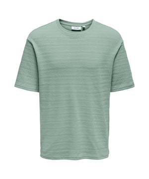 Dieses einfarbige T-Shirt von Only & Sons bringt klassischen Stil auf das nächste Level. Der Rundhalsausschnitt und der normale Schnitt sorgen für eine lässige Passform, während das gestrickte Design mit feinem Strickmuster dem Shirt eine besondere Struktur und modische Tiefe verleiht. Das kurzärmlige Modell eignet sich perfekt für warme Tage oder als smarter Layer-Look unter Jacken und Hemden. Dank der Verwendung hochwertiger Materialien fühlt es sich nicht nur angenehm auf der Haut an, sondern überzeugt auch durch Langlebigkeit und Tragekomfort. Ein stilvoller Allrounder für Männer mit Sinn für Details.