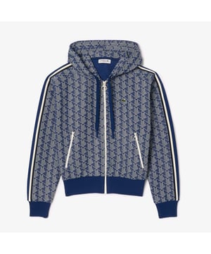 Womens Lacoste Monogram Jacquard Zip Front Hoodie - Adjustable hood - Regular fit  straight cut - Zip closure - Ribbed cuffs - Embroidered crocodile on chest- Ref: SF7606-QIE