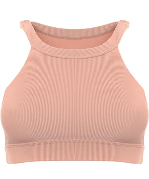 Lining: 100% Polyester, Main: 82% Polyester, Main: 18% Spandex. Ideal for high-impact activities, this sports bra features a round neck with non-padded cups, wire-free construction, and a racerback design for unrestricted movement.