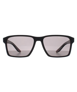 Prada Sport Rectangle Mens Black Rubber Dark Grey Polarized PS05YS  Sunglasses feature a bold, structured frame with modern styling. Ideal for those who prefer distinctive eyewear, these sunglasses offer a powerful look while ensuring top notch protection from the sunâ€™s rays.